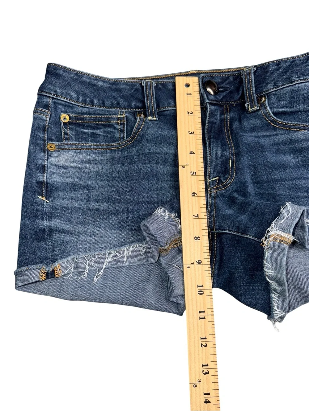 American Eagle Shortie Super Stretch Denim Shorts Womens 6 Frayed Cuffed Y2K